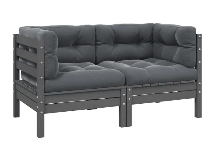 2-Sitzer-Gartensofa mit Kissen Grau Massivholz Kiefer