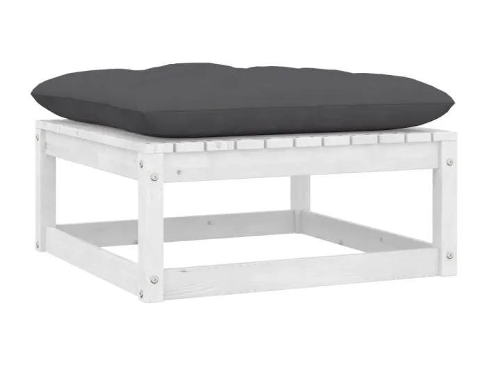 Garten-Fußhocker mit Kissen Weiß Kiefer Massivholz