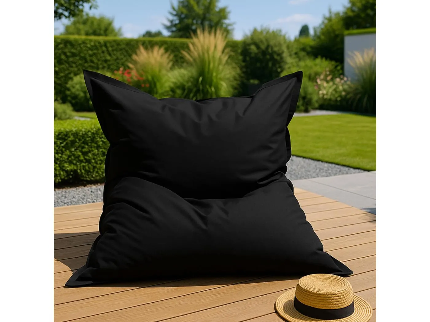 XXL Outdoor-Pouf schwarz 180x140cm - Bequem, robust, ideal zum Entspannen zu zweit