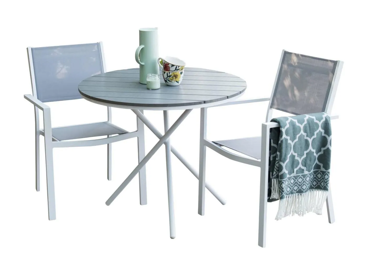 Parma Gartenset Tisch, 2 Stühle grau.