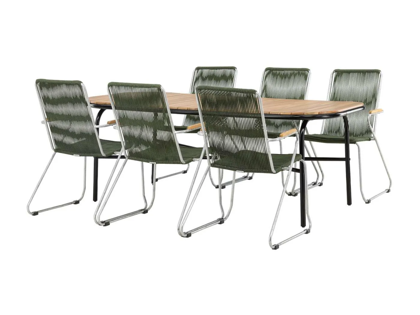 Holmbeck Gartenset Tisch 90x200cm natur, 6 Stühle Bois grün.