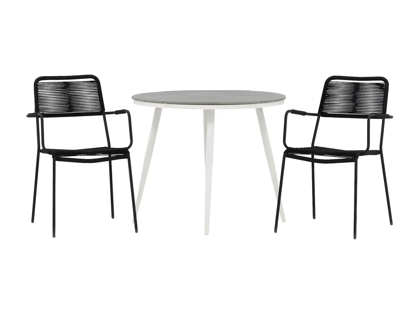 Break Gartenset Tisch Ø90cm grau, 2 Stühle Lindos schwarz.