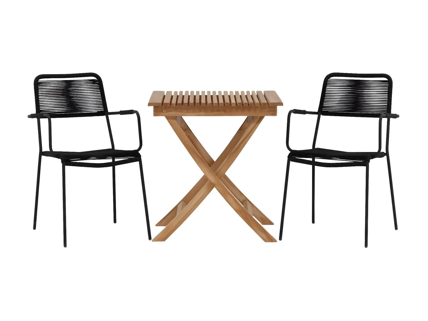 Ghana Gartenset Tisch, 2 Stühle natur,schwarz.