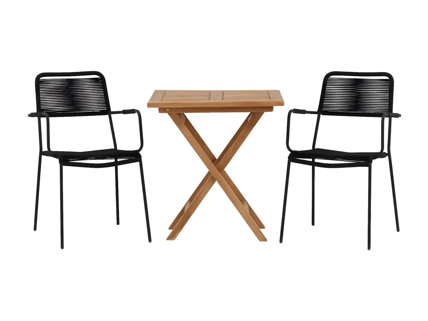 Kenya Gartenset Tisch, 2 Stühle  natur,schwarz.