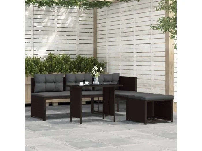 4-tlg. Garten-Sitzgruppe: Sofa + Tisch | Garten-Lounge-Set Poly Rattan Braun -GKD511435