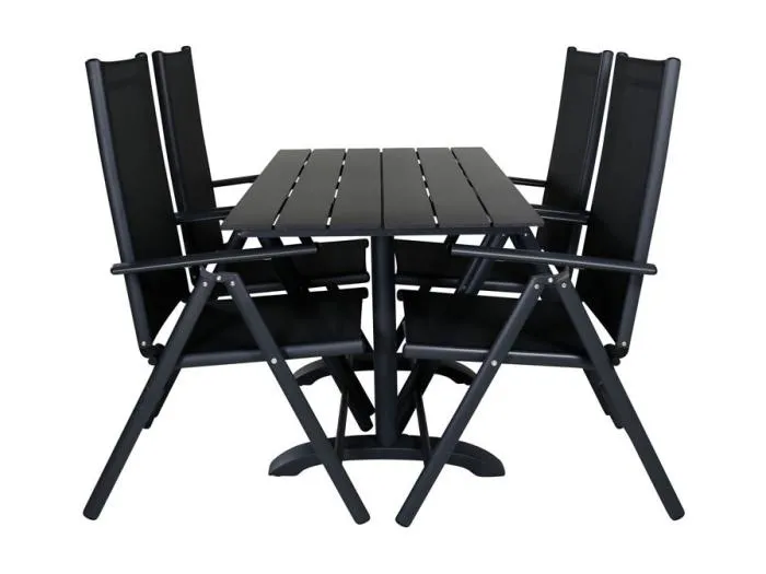 Denver Gartenset Tisch 70x120cm und 4 Stühle Break schwarz.