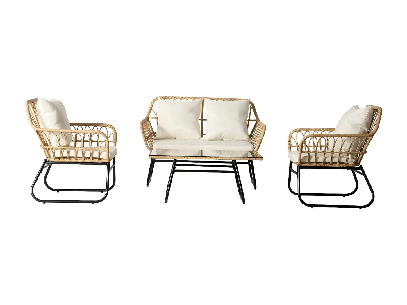 Gartensalon aus Rattan "Melo" - 4-Sitzer - Weiß/Braun