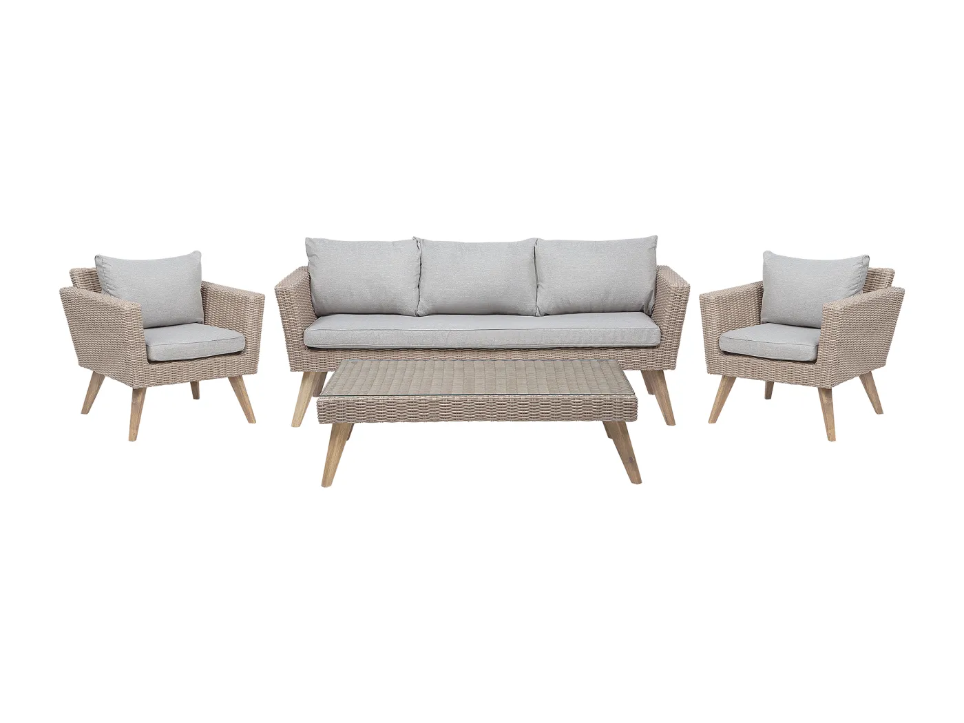 5-Sitzer Lounge Set 4-teilig Rattan braun Auflagen grau modern Vittoria XL