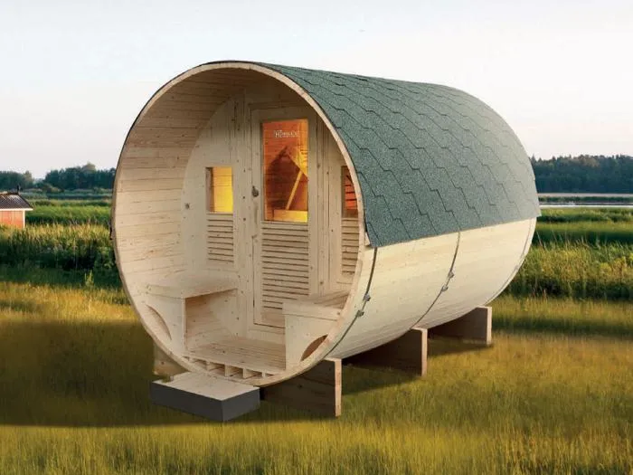 Sauna Gaïa Holl's Dampfkabine Außen Fichte - Beleuchtung Innen Terrasse Sitzbänke - Luna - Inklusive Zubehörpaket