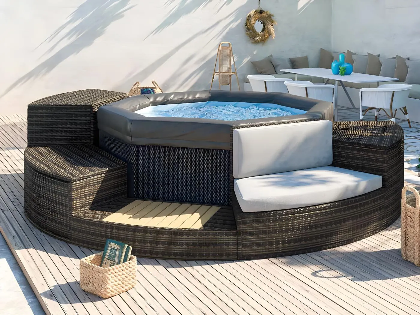 Spa Netspa Semi-Rigid Octogonal Octopus 4+2 Places 1000l 193x73cm + Mobiliar - Portable Heizung/Filtration