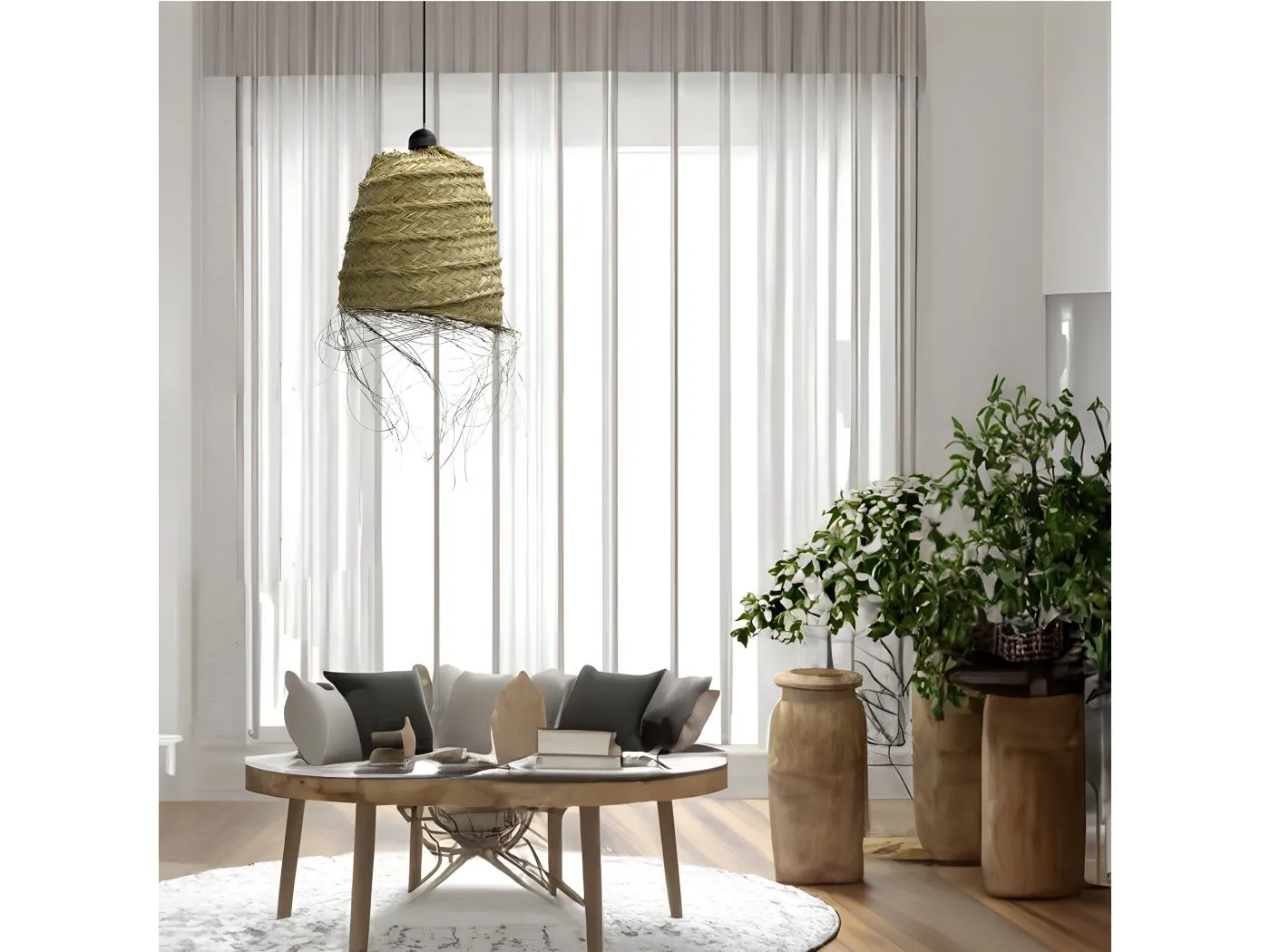 Handgefertigte - Pendelleuchte Nida mit natürlichem Espartogras-Lampenschirm 1xE27 ø31cm