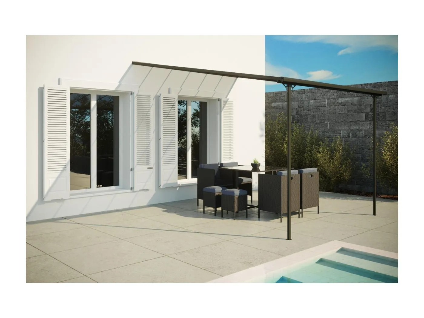 Überdachung mit Wandbefestigung 11,44 m² aus Aluminium FERRATO