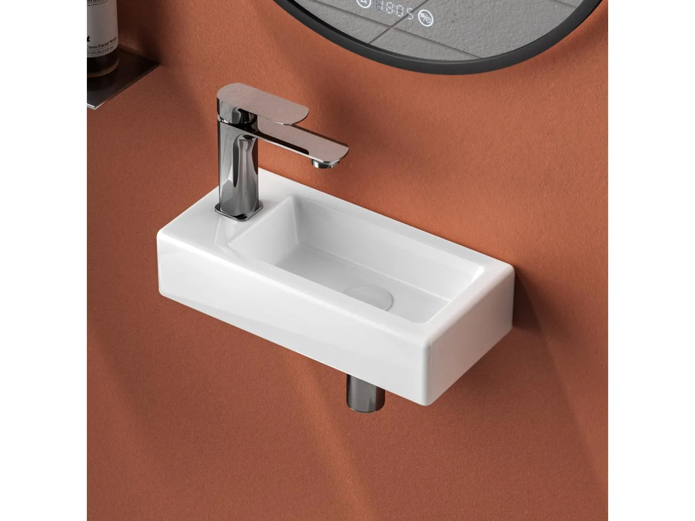 WASCHBECKEN Rechteckig, Hahnloch rechts, Weiß 36,5/18 /9 cm