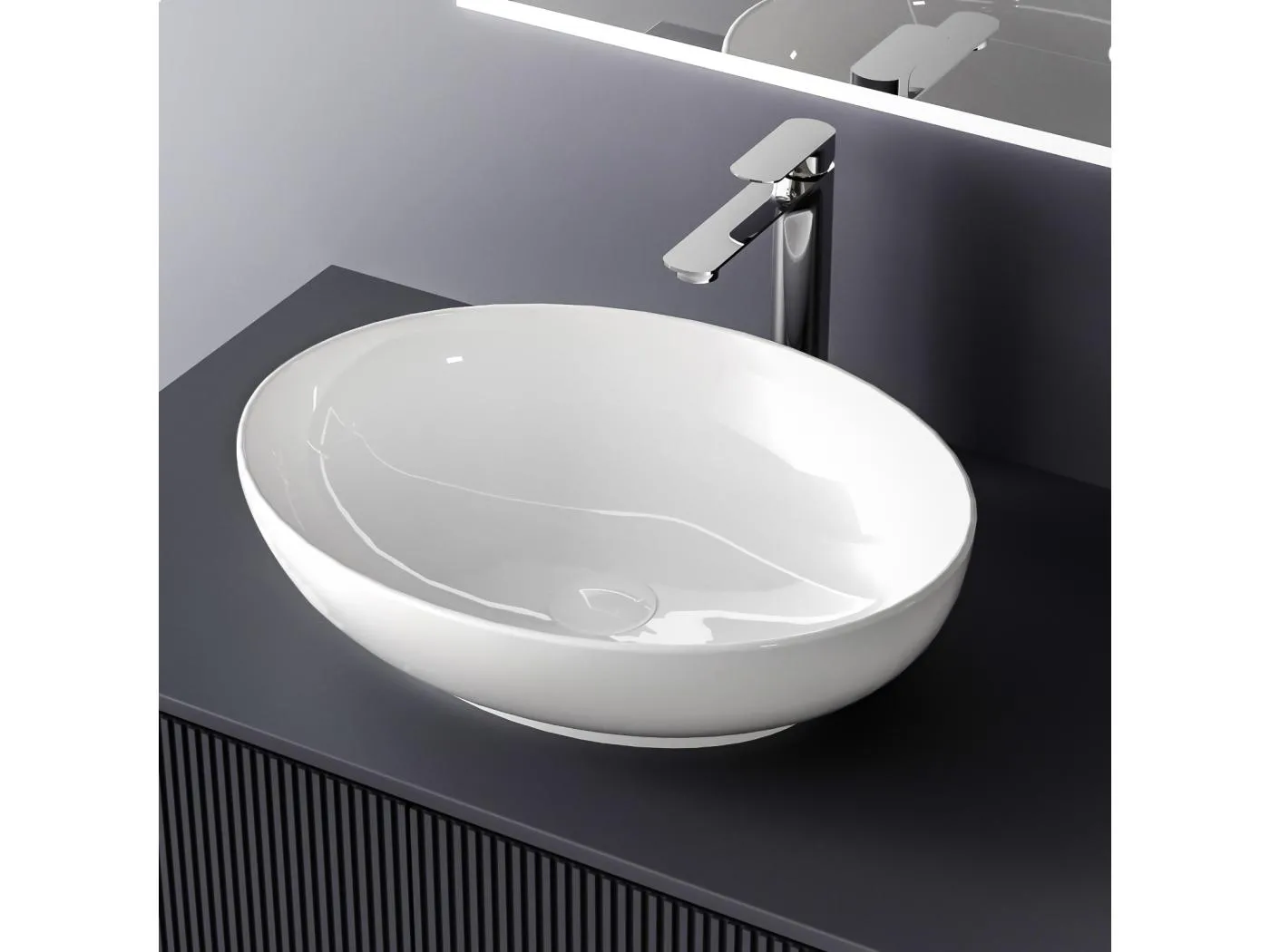 WASCHBECKEN Oval Keramik Weiß glänzend