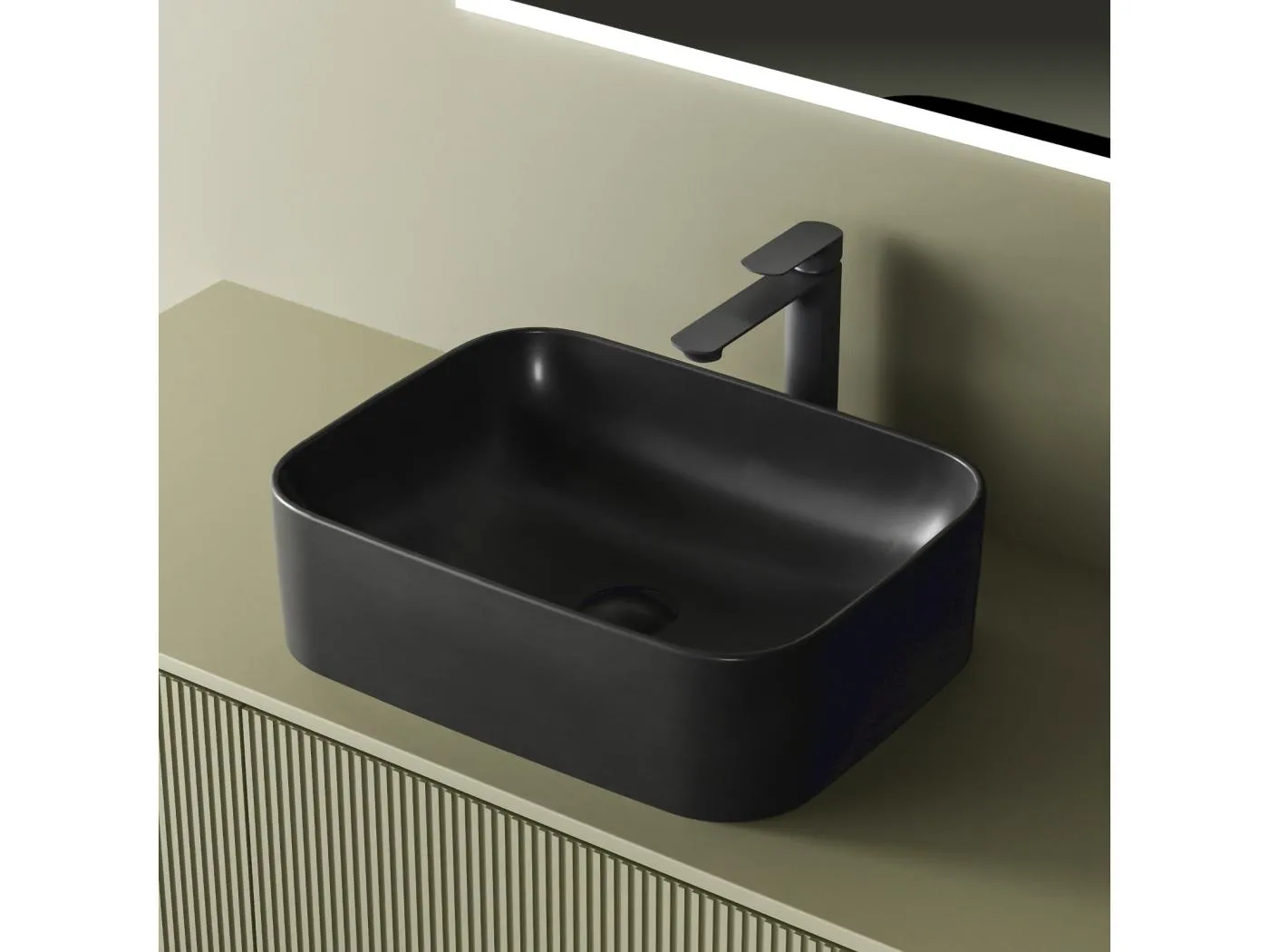 WASCHBECKEN Keramik Rechteck Abgerundete Ecken R Matt dunkelgrau