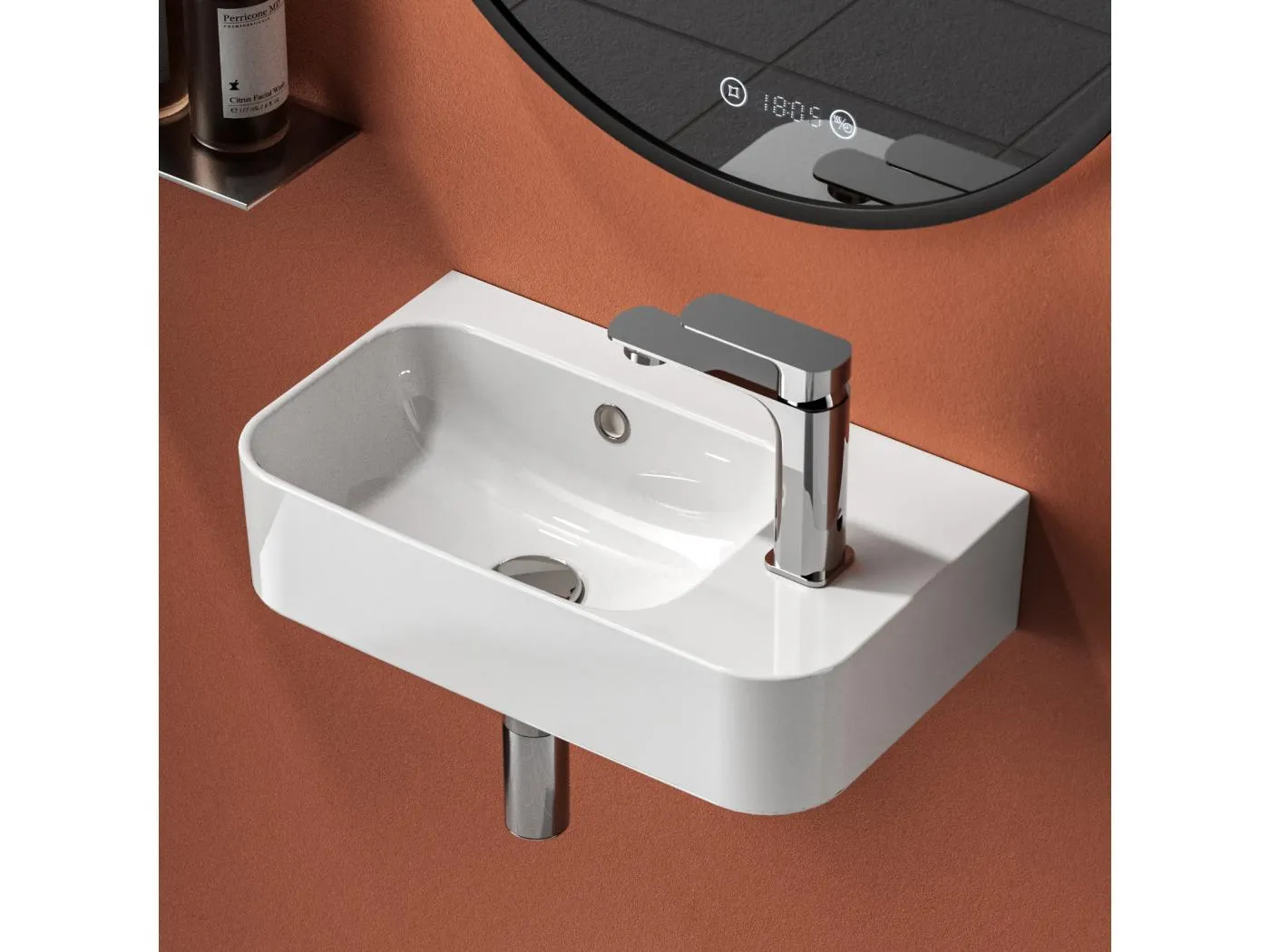 WASCHBECKEN Rechteckig Hahnloch links Weiß