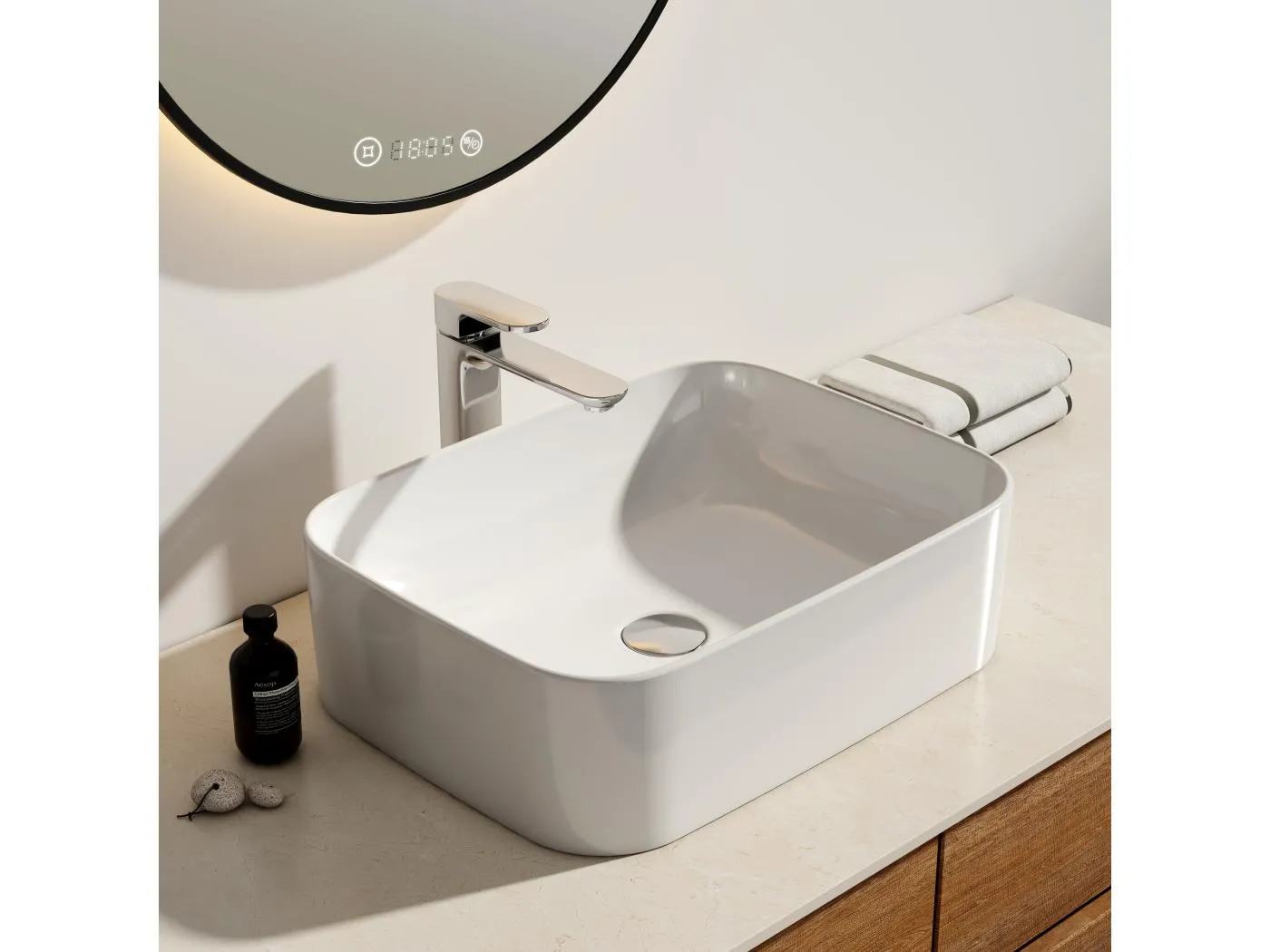 EMKE Keramik-Waschbecken 50,5x38x15 cm, Rechteckig, Glänzend Weiß, Für Badezimmer