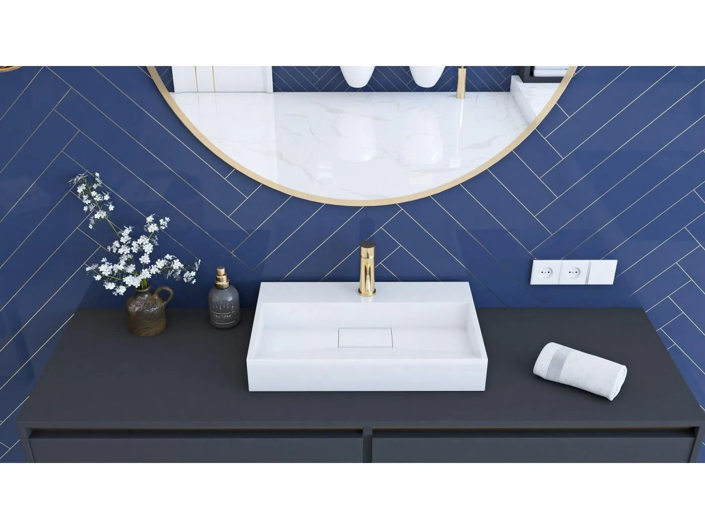 Waschbecken Konglomerat Rea Goya 60 White