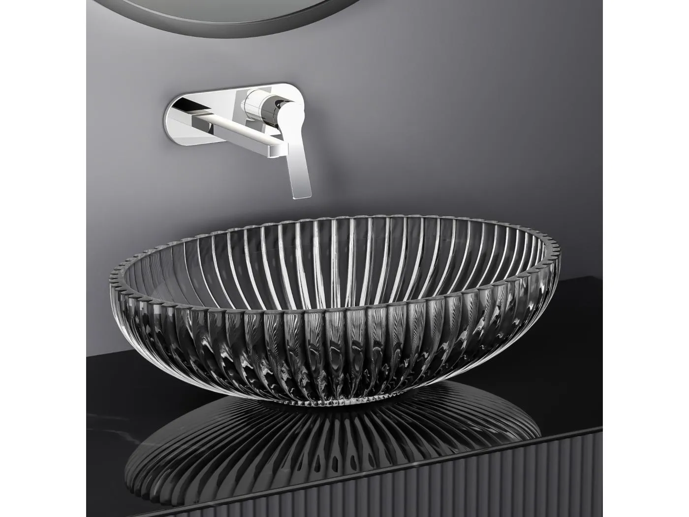 EMKE Ovales Aufsatzwaschbecken 51x35x15 cm, Waschschale aus Schwarzem Glas, Modernes Design für Badezimmer