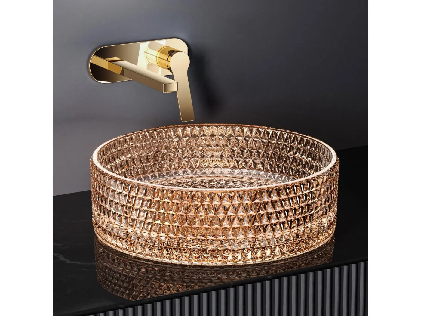 EMKE Waschbecken Glas Aufsatzwaschbecken Glaswaschbecken Handwaschbecken Rund Waschschale Roségold 360 x 360 x 112 mm