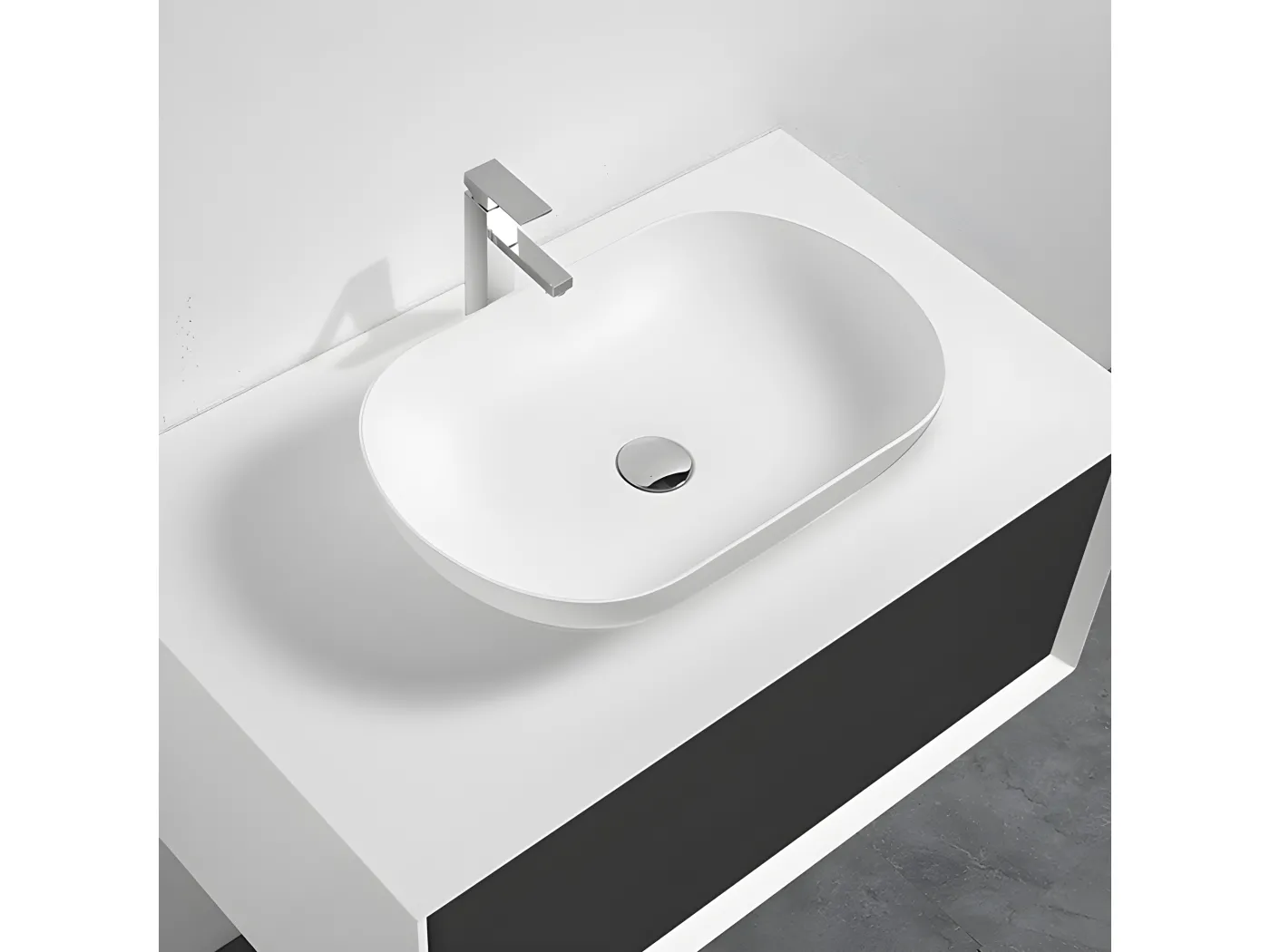 Aufsatzwaschbecken aus Gussmarmor oval PALIO mattweiß