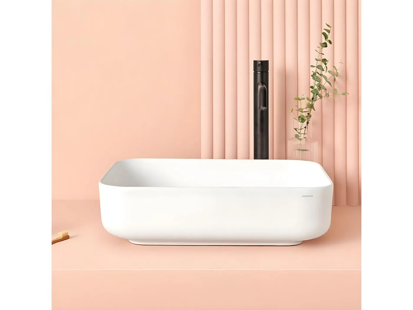 Rechteckiges Aufsatzwaschbecken aus weißer Keramik CATANIA Glänzend weiß 50 x 40 cm