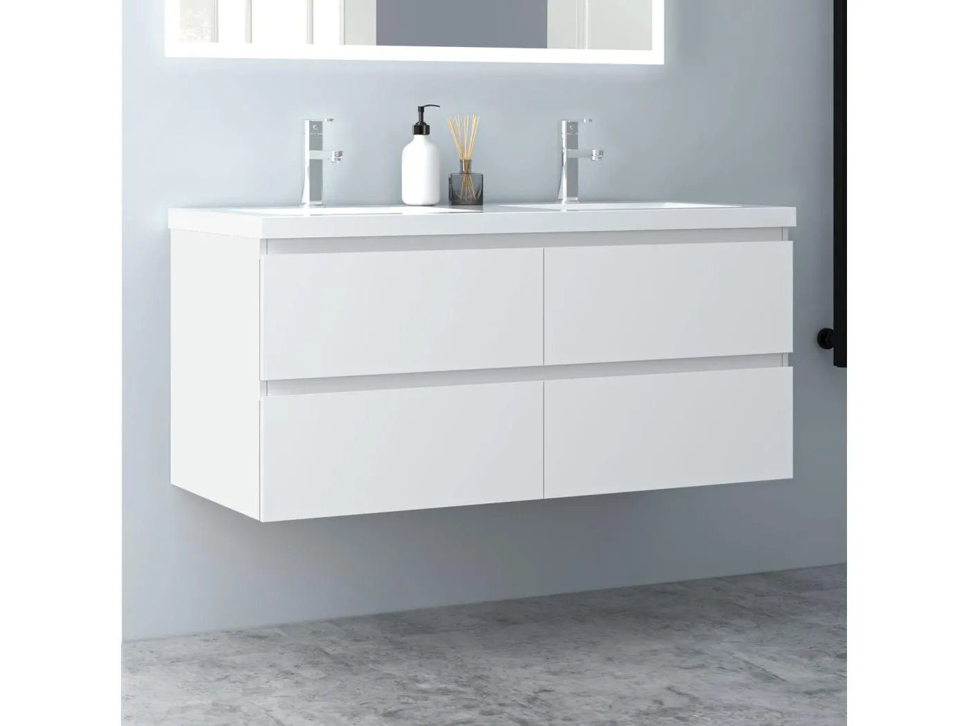 AICA Waschbeckenunterschrank hängend 120cm  Mineralguss Einbauwaschbecken mit Unterschrank - Weiß Matt - CINIC