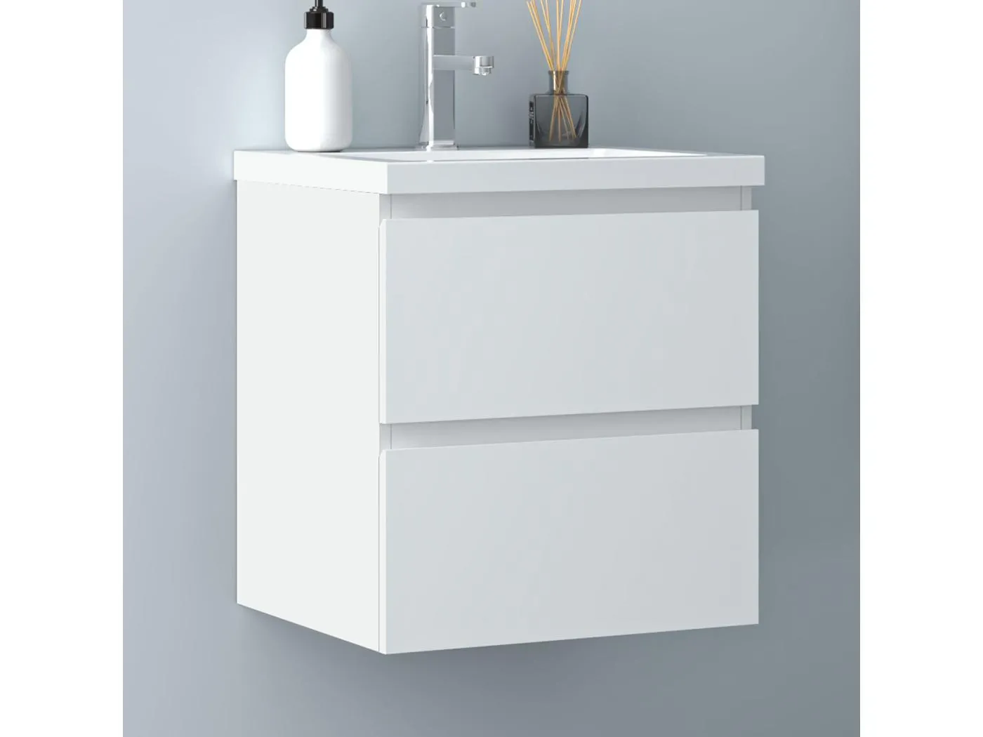 AICA Waschbeckenunterschrank hängend 50cm Keramik Waschtisch mit Unterschrank - Weiß Matt - CINIC