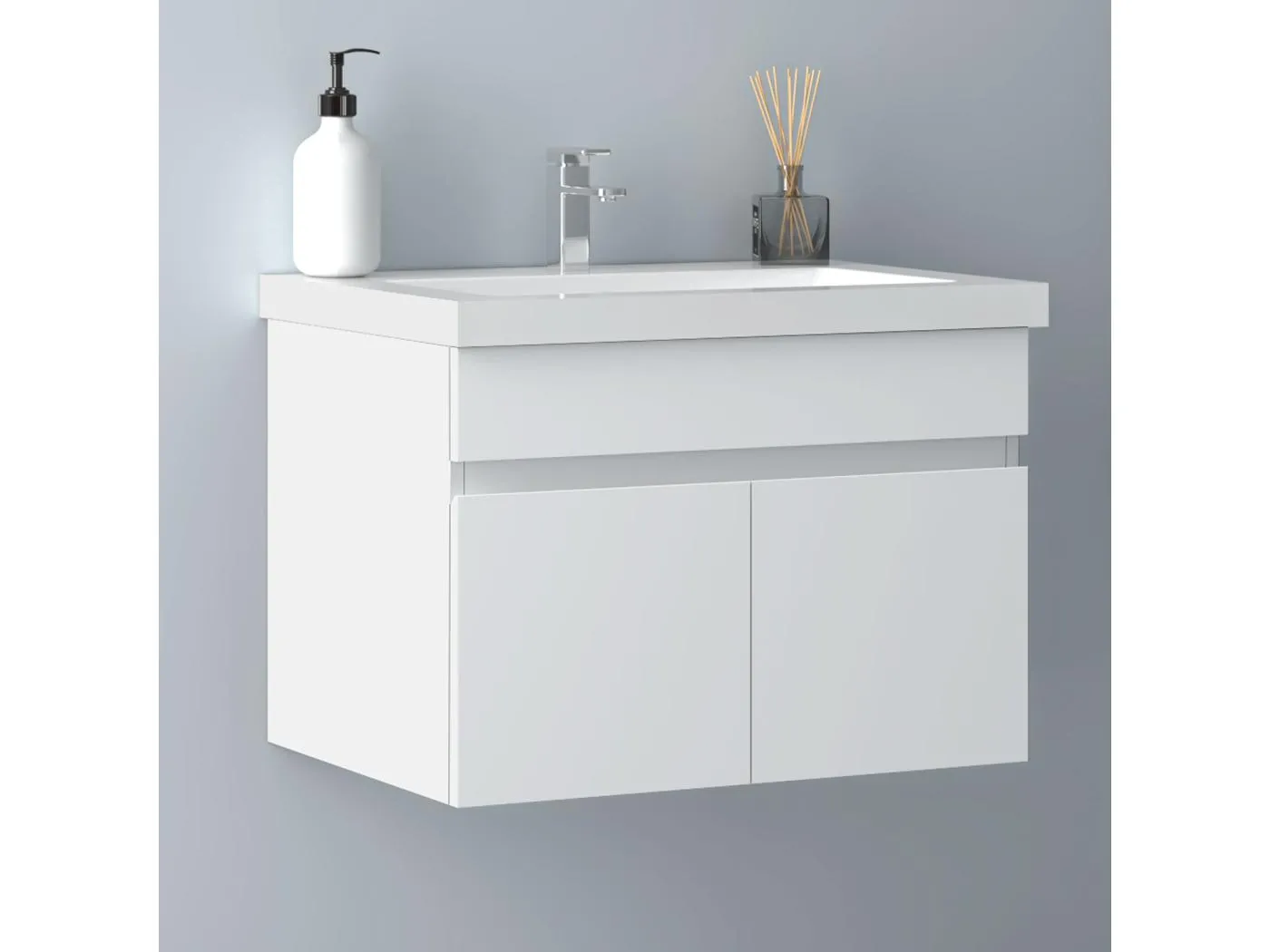 AICA Badezimmerschränke 60cm Mineralguss Waschtisch mit Unterschrank - Weiß Matt Hängeschrank - MARO