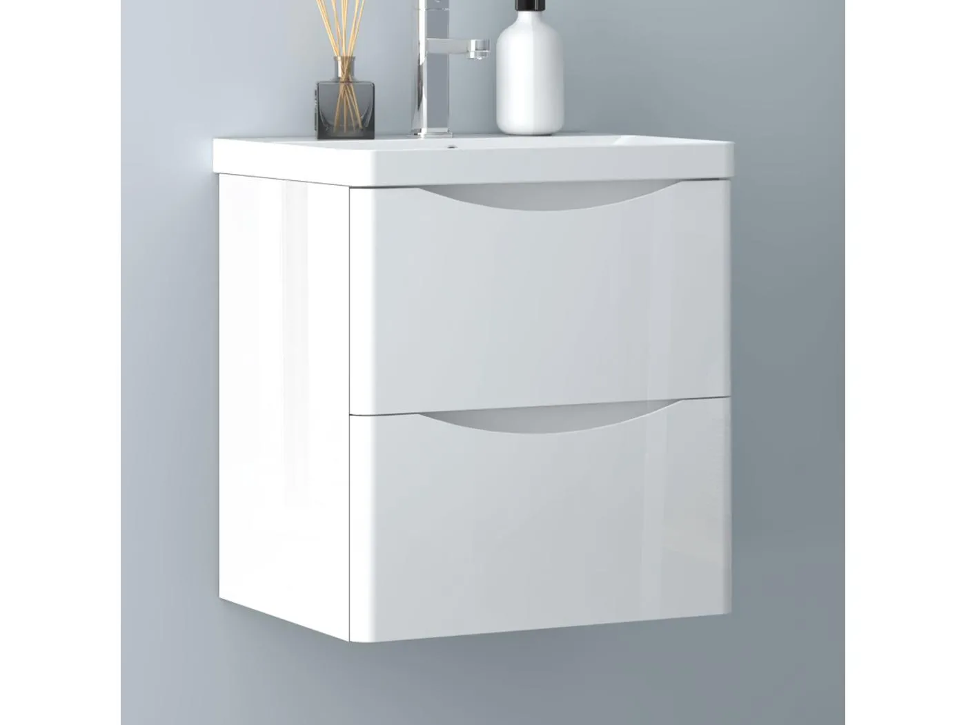 AICA Badezimmerschrank hängend 50cm Mineralguss waschbecken mit Unterschrank - Hochglanz Weiß - SEMAL