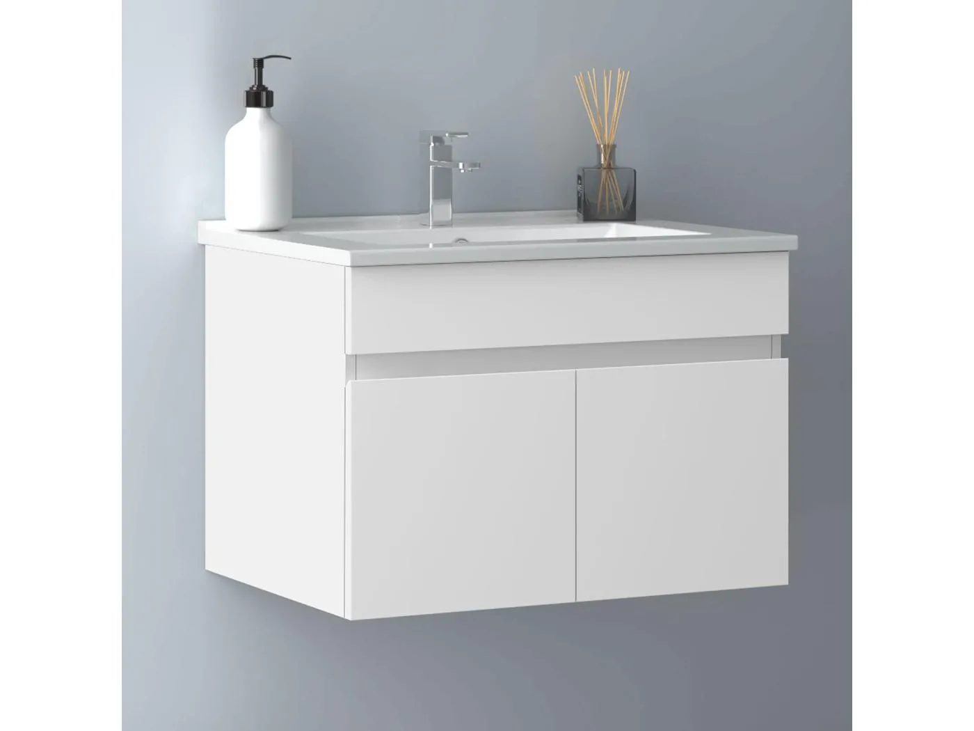 AICA Badezimmerschränke 60cm Dünn Keramik Waschtisch mit Unterschrank - Weiß Matt Hängeschrank - MARO