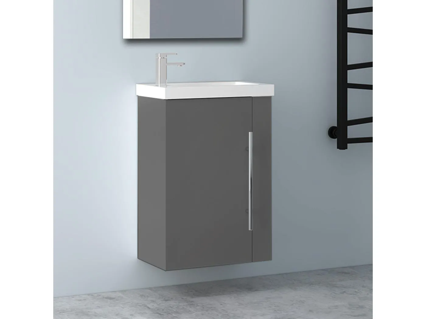 AICA Badmöbel 45cm Mineralguss Waschtisch mit Unterschrank - Matt Dunkelgrau Hängeschrank