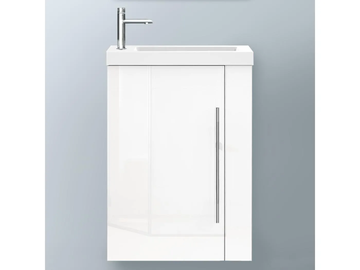 AICA Badmöbel 45cm Mineralguss Waschtisch mit Unterschrank - Hochglanz Weiß Hängeschrank