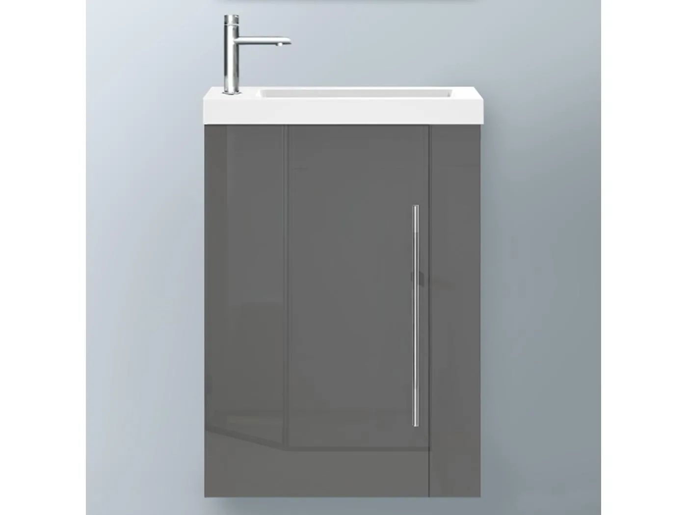 AICA Badmöbel 45cm Mineralguss Waschtisch mit Unterschrank - Hochglanz Dunkelgrau Hängeschrank