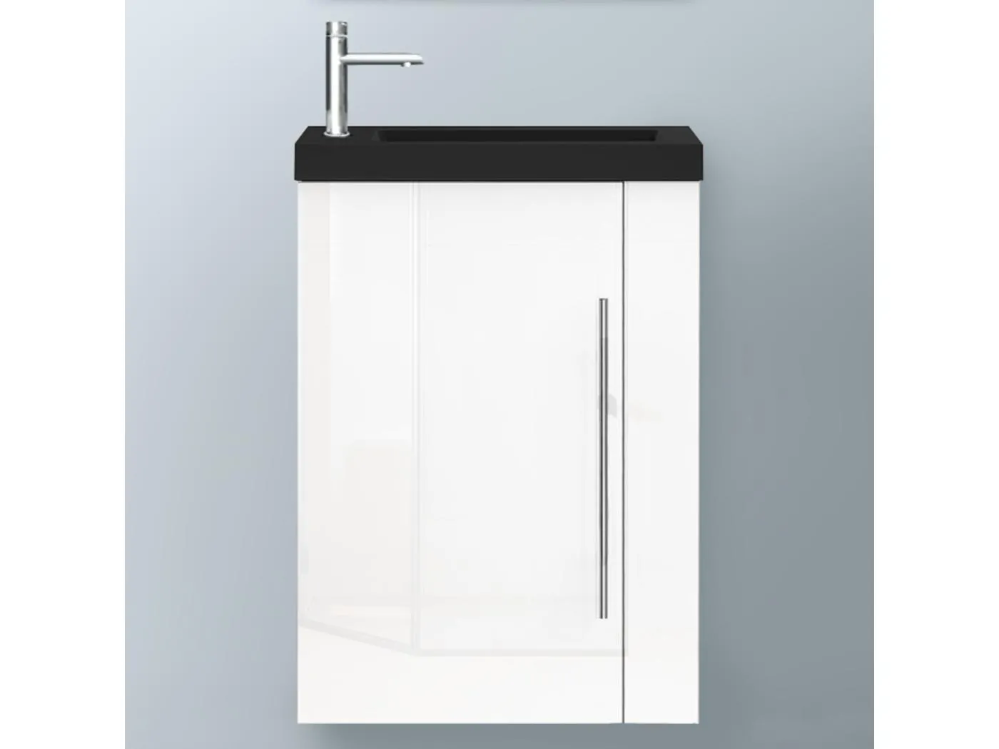 AICA Badmöbel 45cm Schwarz Waschtisch mit Unterschrank - Hochglanz Weiß Hängeschrank