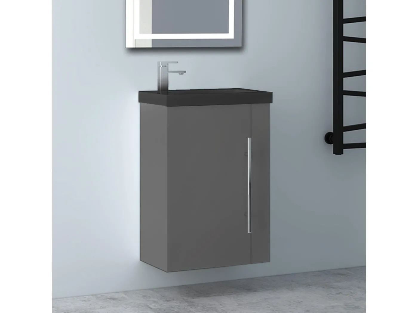 AICA Badmöbel 45cm Schwarz Waschtisch mit Unterschrank - Matt Dunkelgrau Hängeschrank