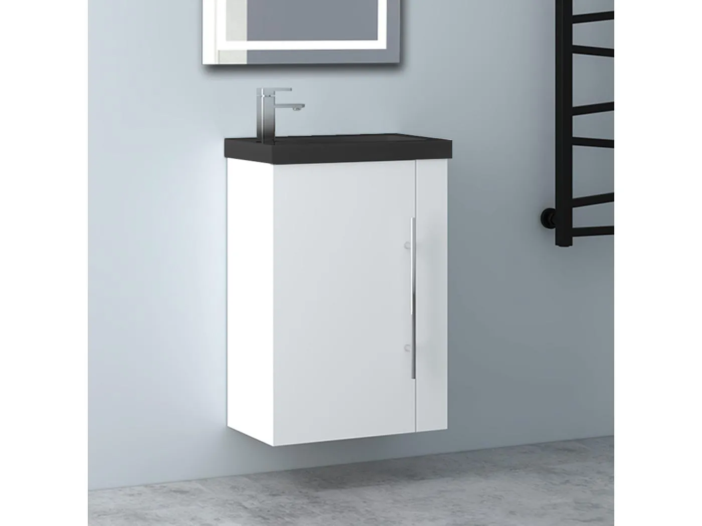 AICA Badmöbel 45cm Schwarz Waschtisch mit Unterschrank - Matt Weiß Hängeschrank