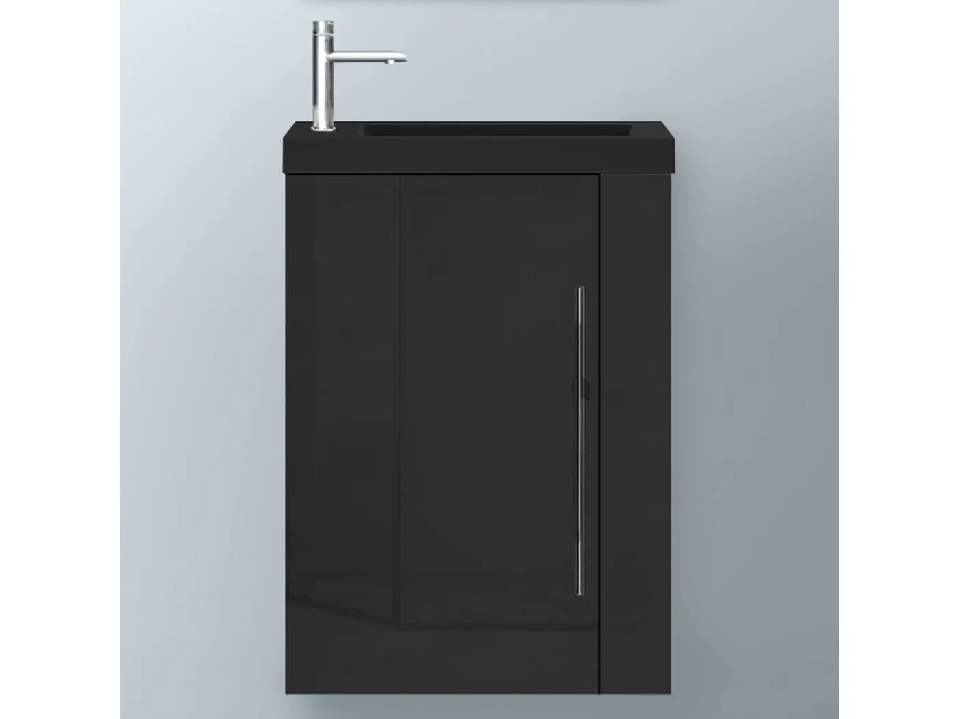 AICA Badmöbel 45cm Schwarz Waschtisch mit Unterschrank - Hochglanz Schwarz Hängeschrank