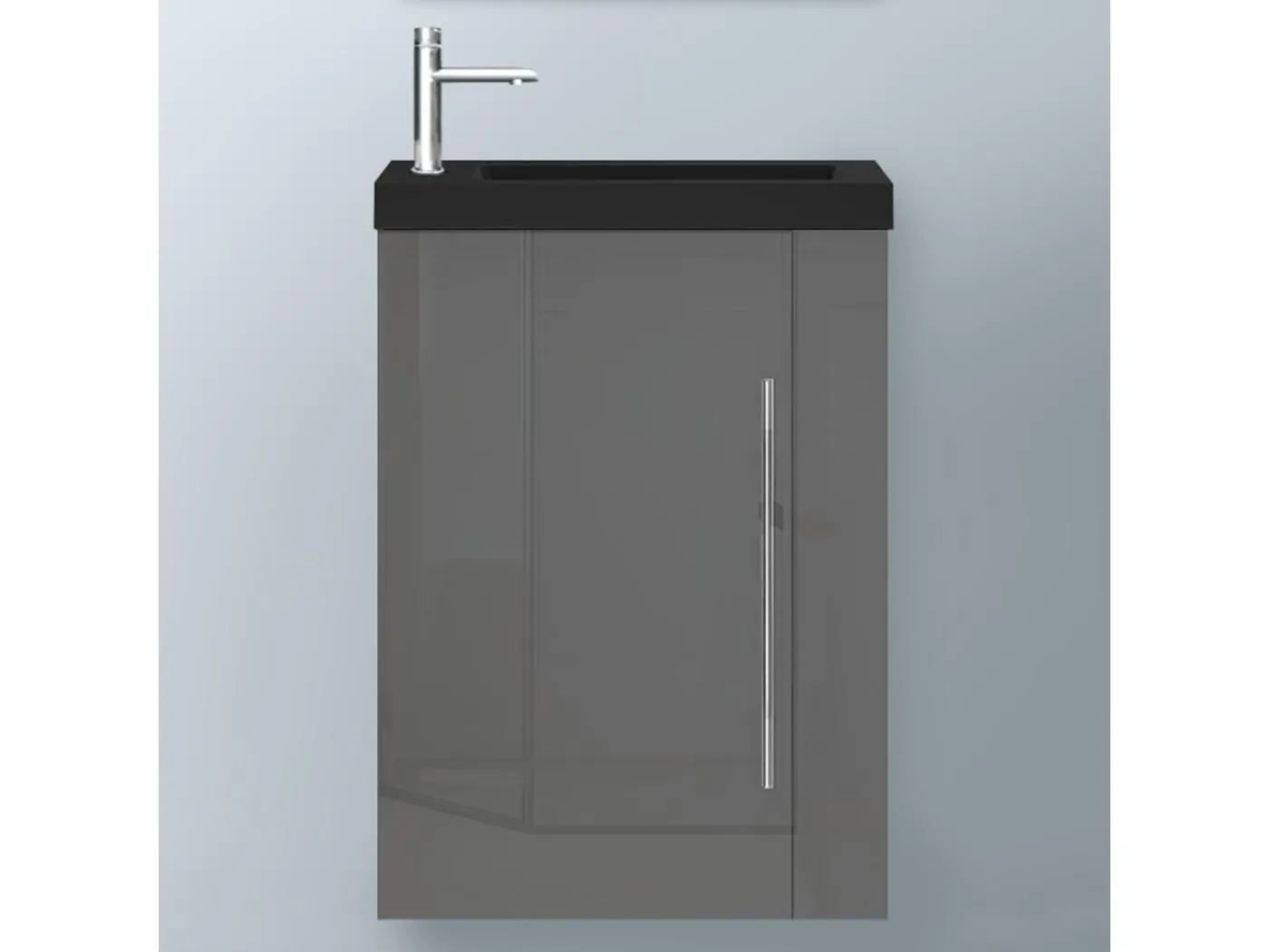 AICA Badmöbel 45cm Schwarz Waschtisch mit Unterschrank - Hochglanz Dunkelgrau Hängeschrank