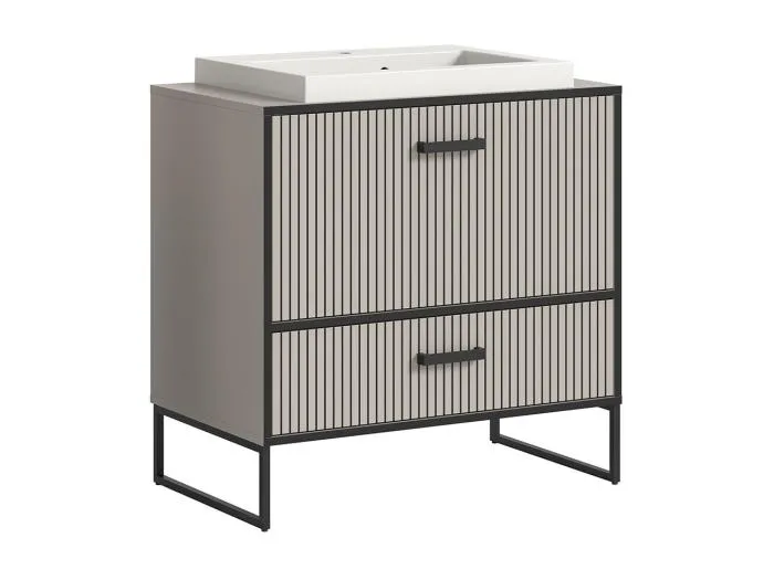 Bagno Waschbeckenunterschrank inkl. Waschbecken 1 Schublade 1 Klapptür hellgrau, cremefarben.