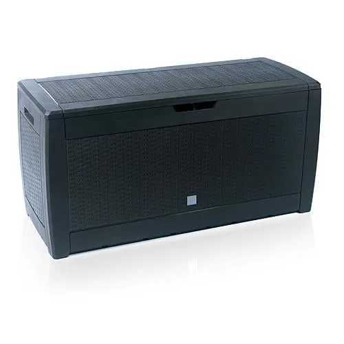 CAP’N COOK klappbare Gartenbox | LxBxH 119 x 48 x 60 cm | 310 Liter Stauraum Platz | Kissenbox mit Deckel | Haltegriffe und Rollen | Flechtoptik | Auflagenbox | Braun