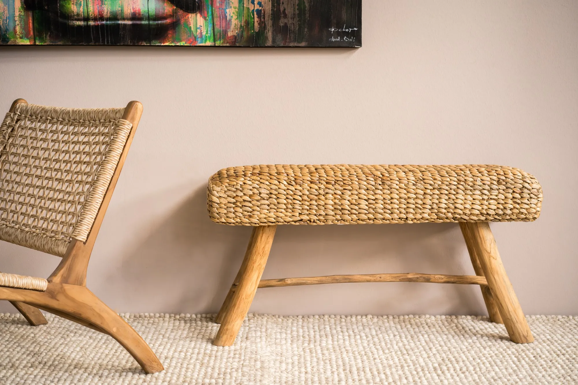 Bank 'Bumipul', aus Teak und Wasserhyazinthe, B 95 cm, H 49 cm, L 35 cm