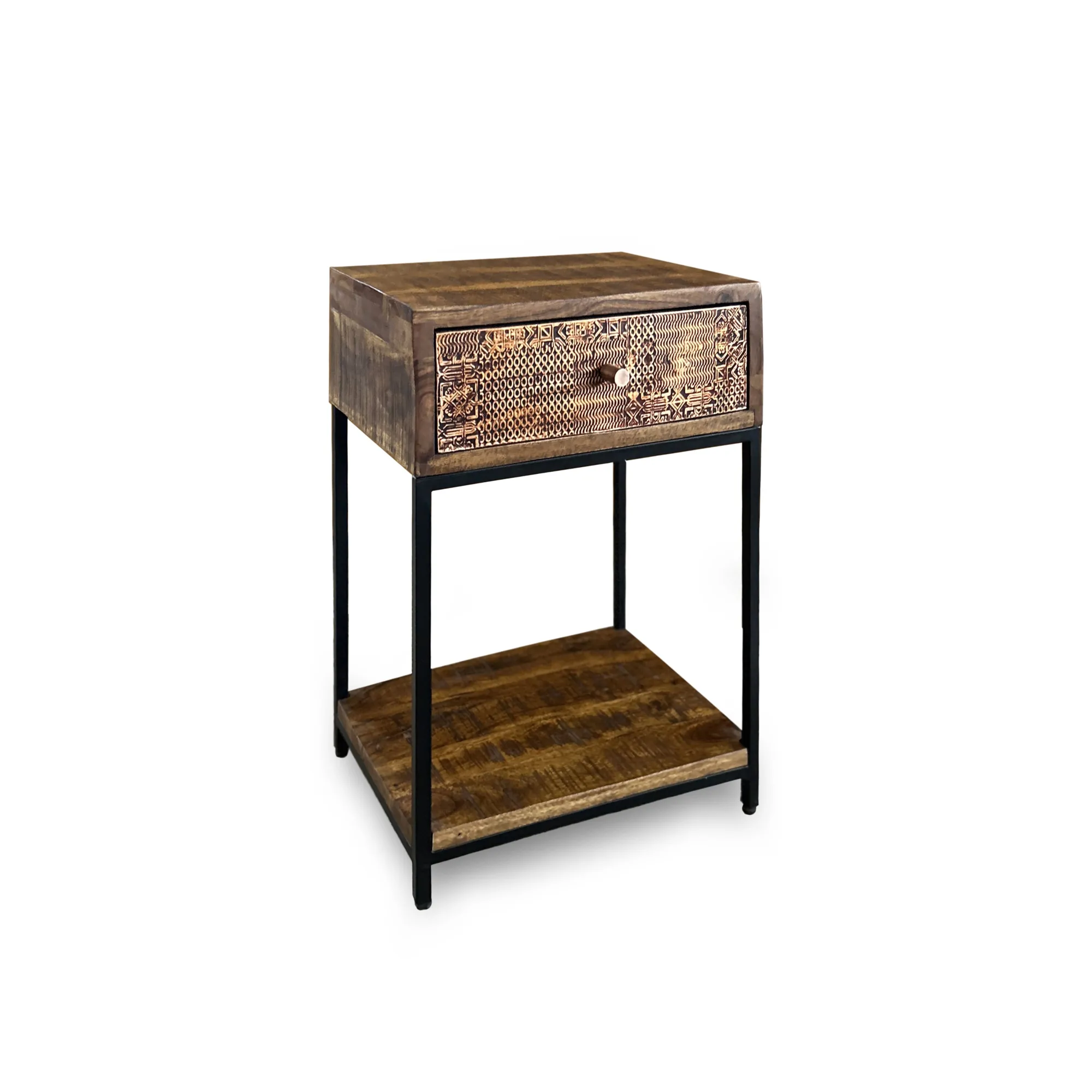 Beistelltisch 'Myra', Akazie, Kupfer und Eisen, H 62 cm, B 40 cm, L 30 cm