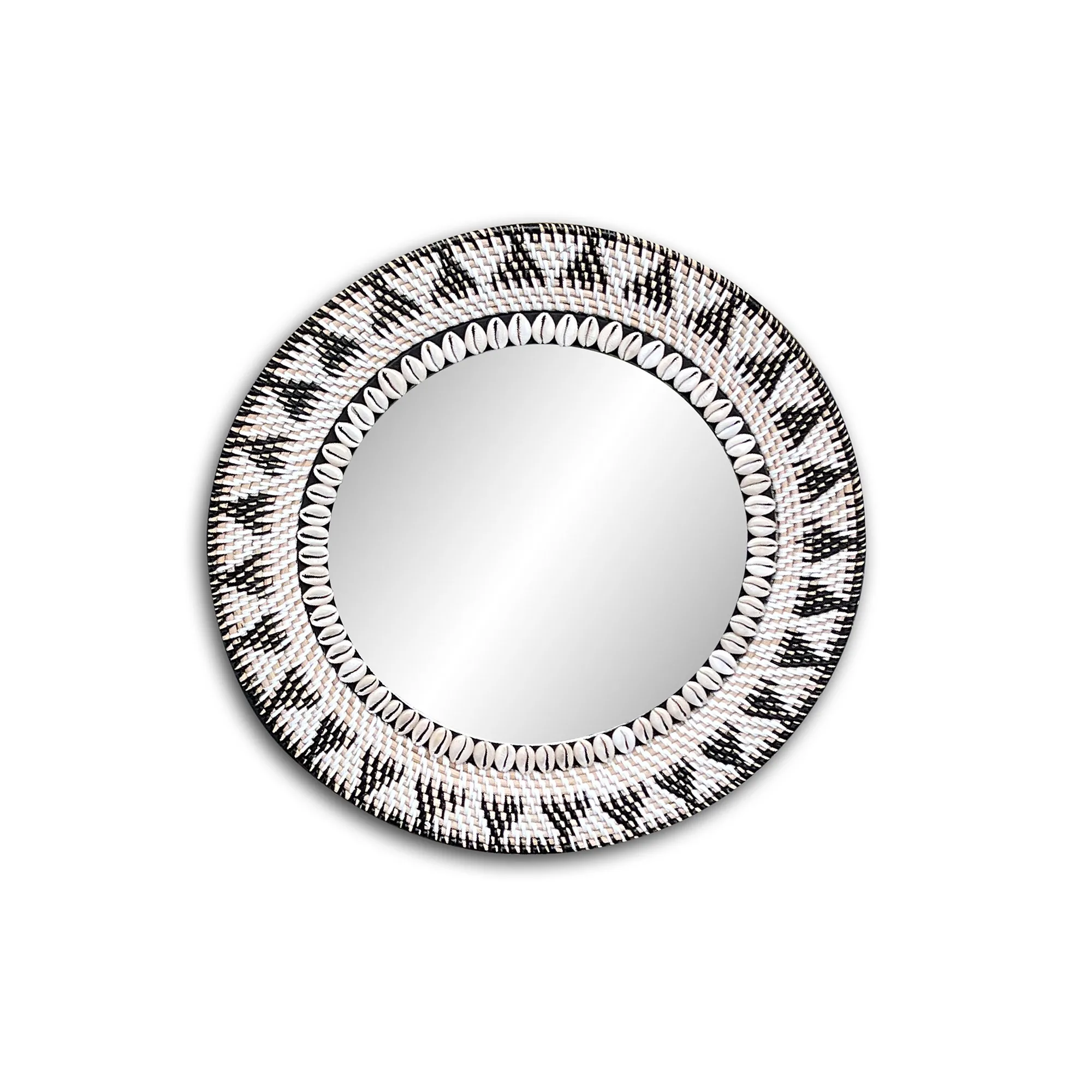Spiegel 'Rattan-Shell', schwarz-weiß, Ø 47 cm