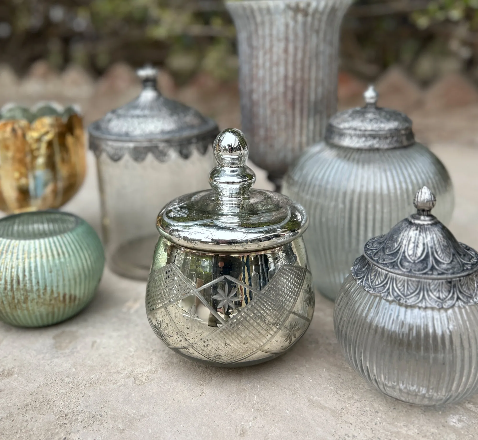 Glasgefäß mit Deckel S, silber, Ø 15,5 cm, H 21 cm