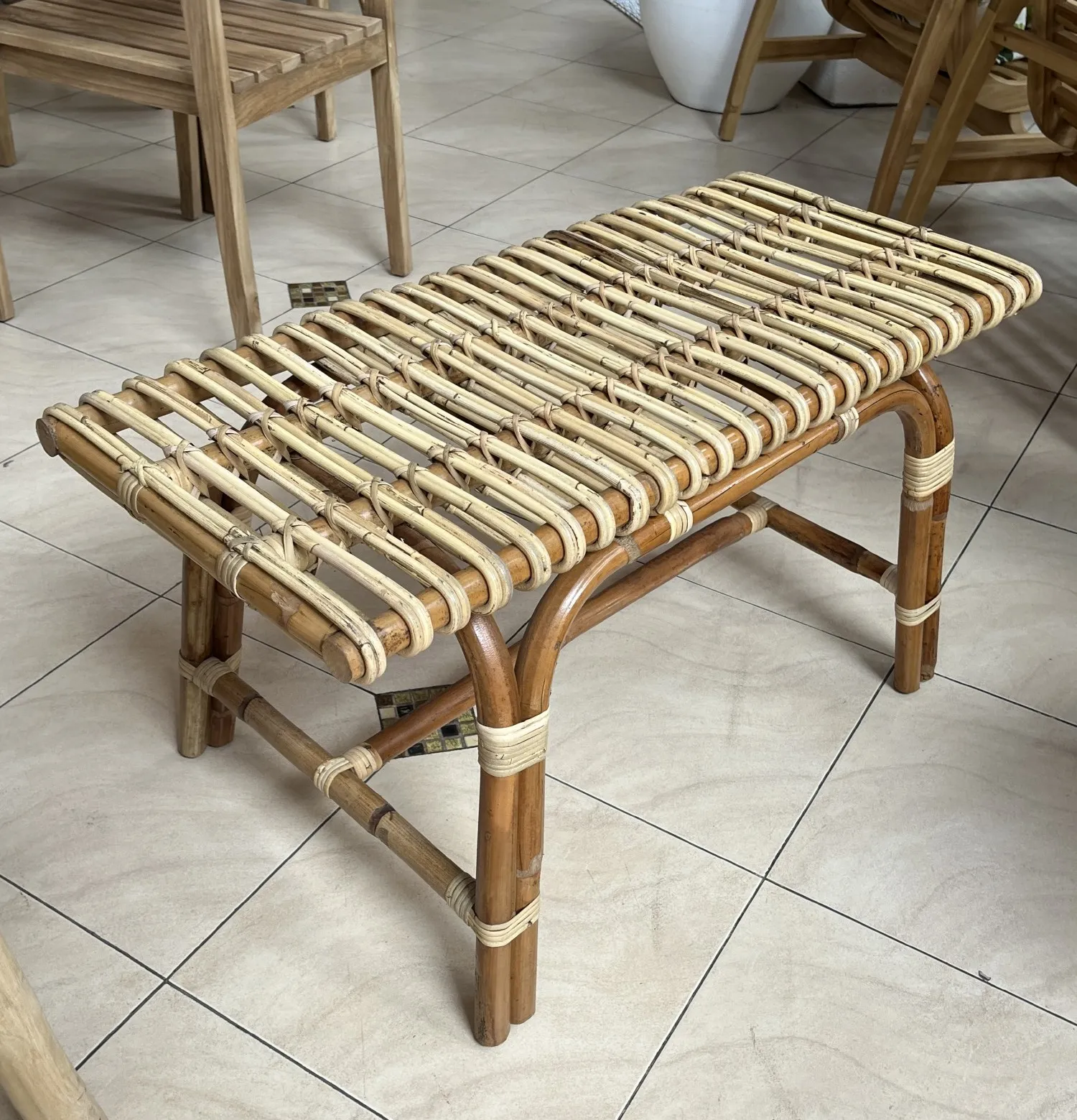 Sitzbank aus Rattan, natur, braun, B 90 cm, L 40 cm, H 46 cm