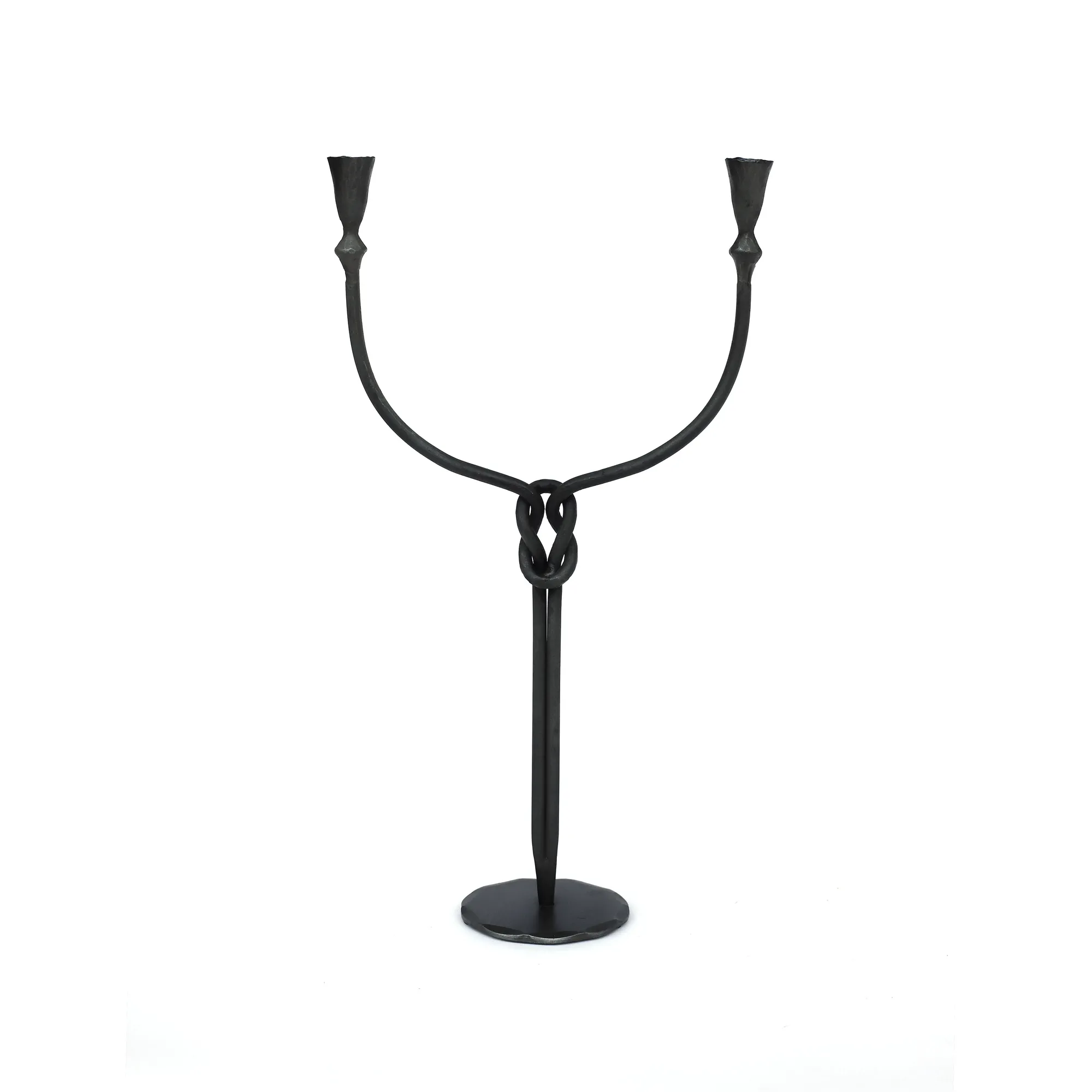 Kerzenständer aus Eisen, schwarz, H 45 cm, B 24 cm, L 10 cm