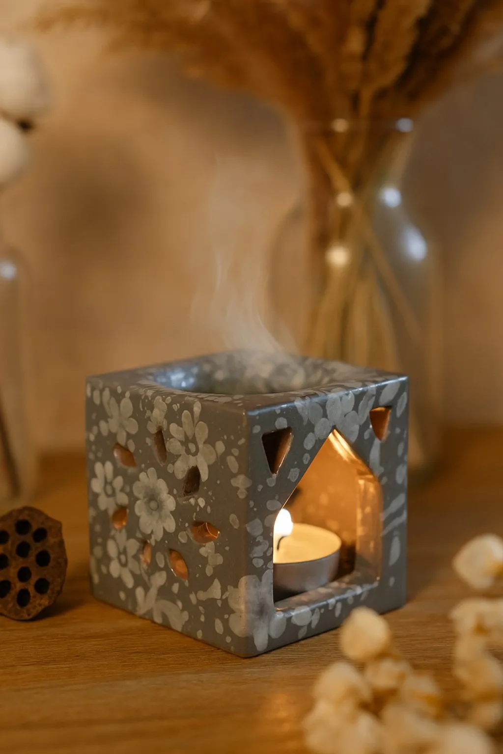 Keramik-Duftlampe, grau/weiß, Ø 7 cm, H 7 cm