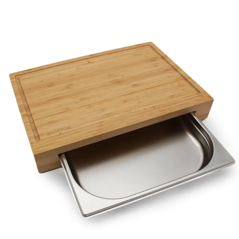 CHEFGASTRO BBQ Schneidebrett Bambus mit Edelstahl-Auffangschale