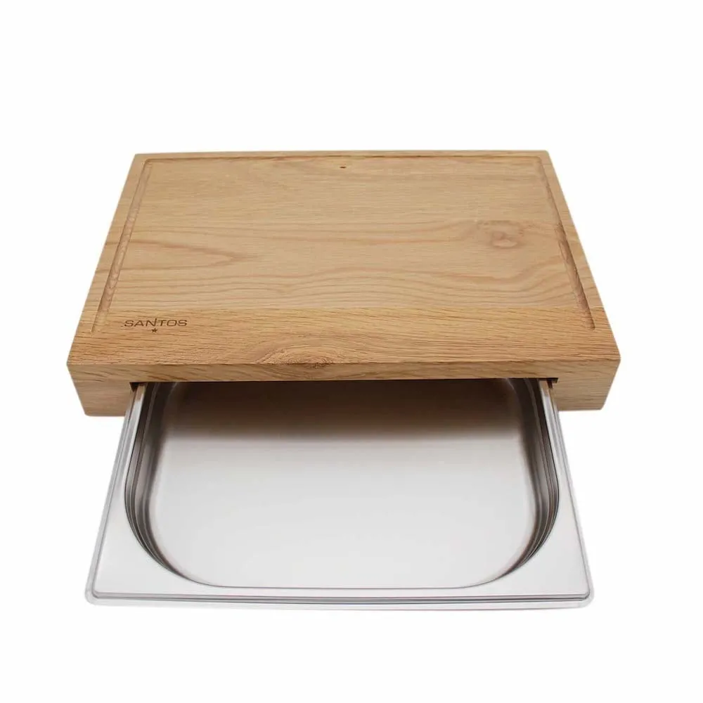 CHEFGASTRO BBQ Schneidebrett Eiche mit Edelstahl-Auffangschale
